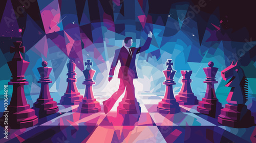 Strategic businessman moving knight chess piece, symbolizing winning strategies and smart moves in business competition
