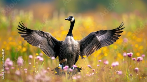 Brant goose positioning itself in a meadow