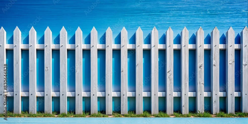 white fence, on a blue background white fence, on a blue background