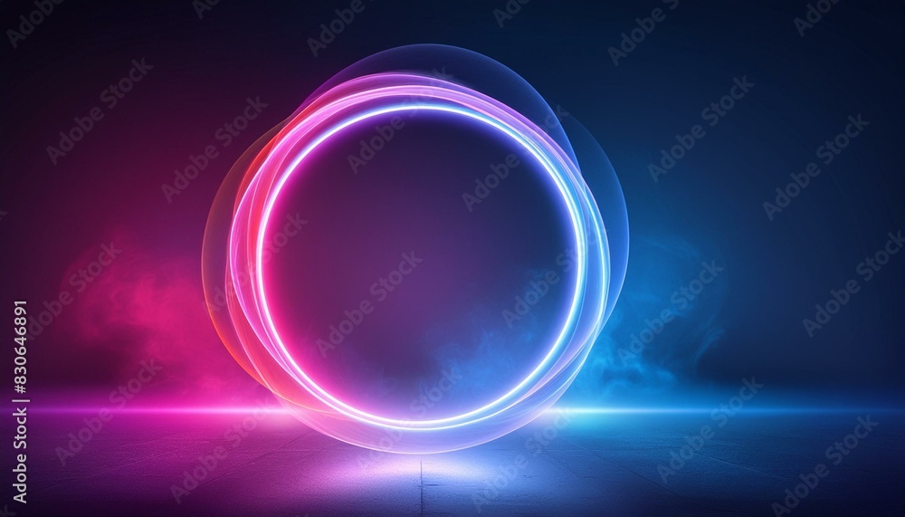 glowing sign Gradient flame from blue to red pink forming a vibrant ring on dark background round, sphere, button, earth, shiny, night, science, glass, black, digital