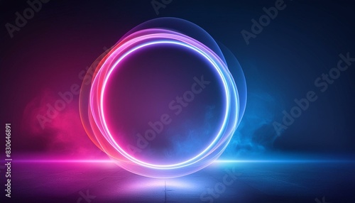 glowing sign Gradient flame from blue to red pink forming a vibrant ring on dark background round  sphere  button  earth  shiny  night  science  glass  black  digital