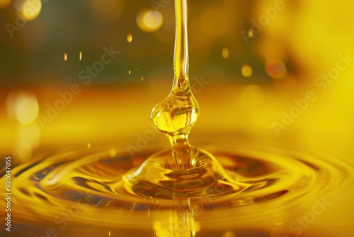 a drop of oil with yellow liquid floating background