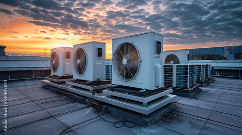 Air conditioning (HVAC) installed on the roof of industrial buildings