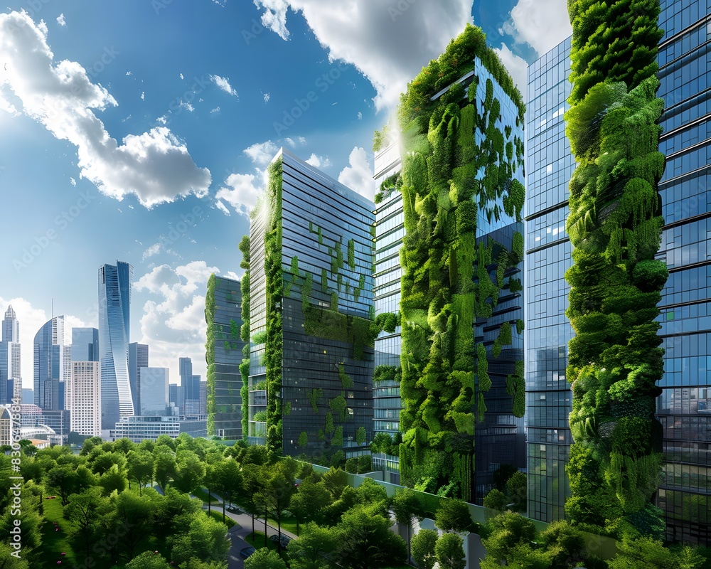 Illustration of Sustainability Initiatives - Implementing green practices and technologies to reduce environmental impact and improve energy efficiency. Ai Generate