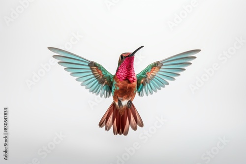 Vibrant hummingbird against a pristine white backdrop for captivating visual impact © Paulkot
