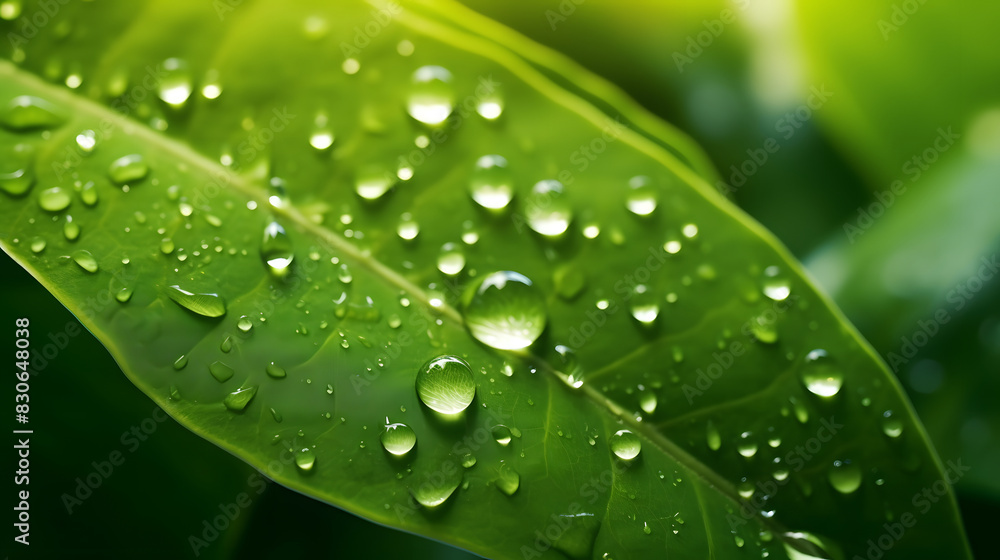 Digital dew on green leaves poster background Digital dew on green leaves poster background