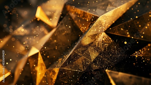 Detailed shot of a gold geometric form, focus on, luxurious abstraction, surreal, Composite, dark digital environment backdrop photo