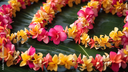 This image depicts multiple leis