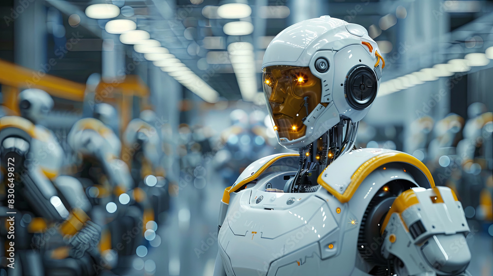 Advanced robot manufacturing in a cutting-edge, modern factory setting, featuring state-of-the-art technology, automated processes, and precision engineering. Advanced robot manufacturing in a cutting-edge, modern factory setting, featuring state-of-the-art technology, automated processes, and precision engineering.