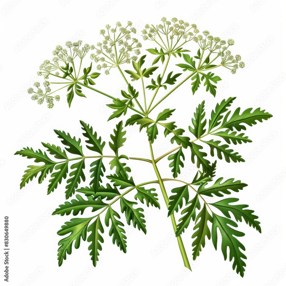 A colorful drawing of Poison Hemlock plant with vibrant leaves and delicate flowers A colorful drawing of Poison Hemlock plant with vibrant leaves and delicate flowers