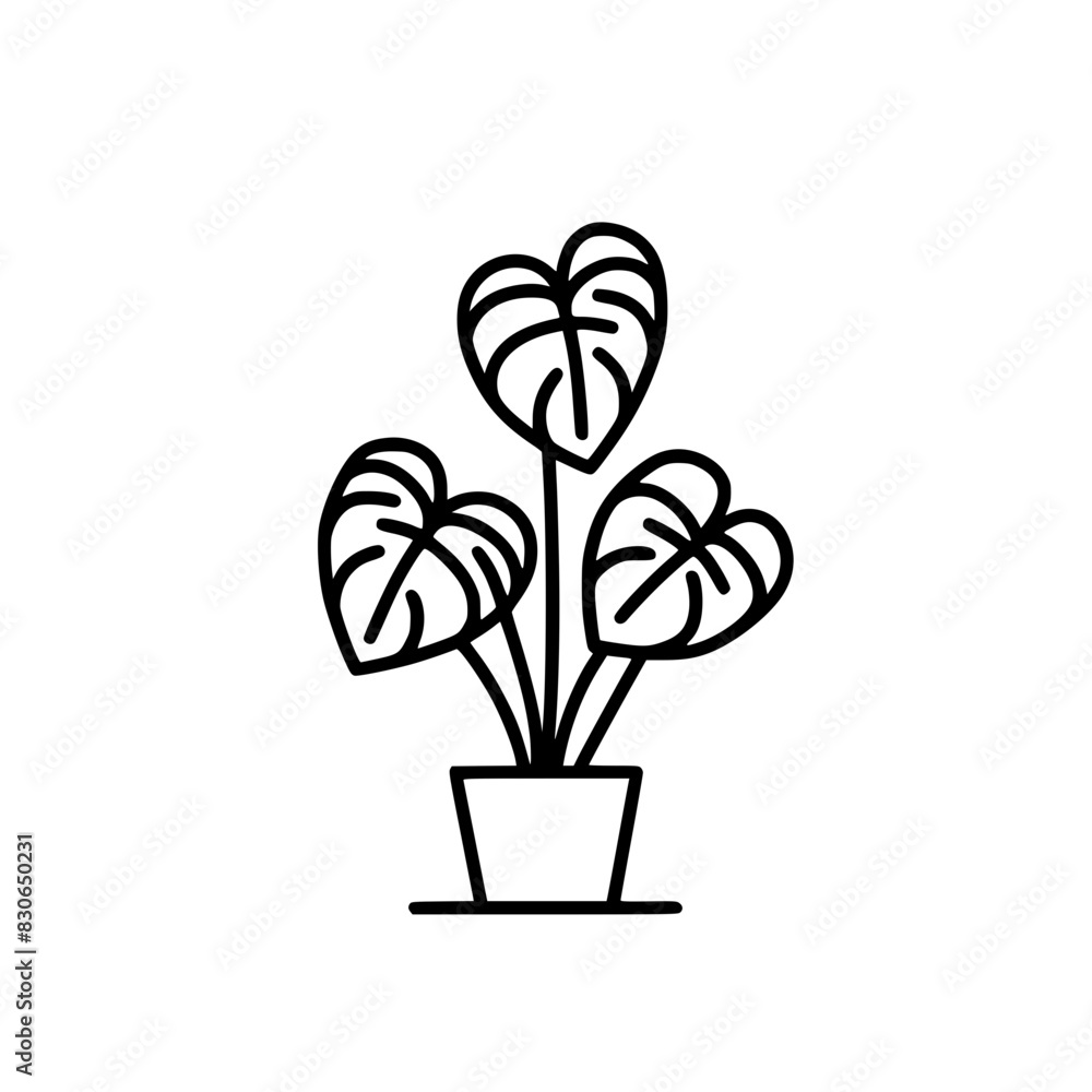 Minimalist Monstera Plant Outline Drawing, Simple black and white outline drawing of a Monstera plant in a pot, featuring minimalistic and clean lines. Minimalist Monstera Plant Outline Drawing, Simple black and white outline drawing of a Monstera plant in a pot, featuring minimalistic and clean lines.