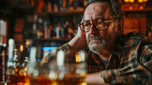  Man enjoying a drink at a bar, casual social gathering. photo