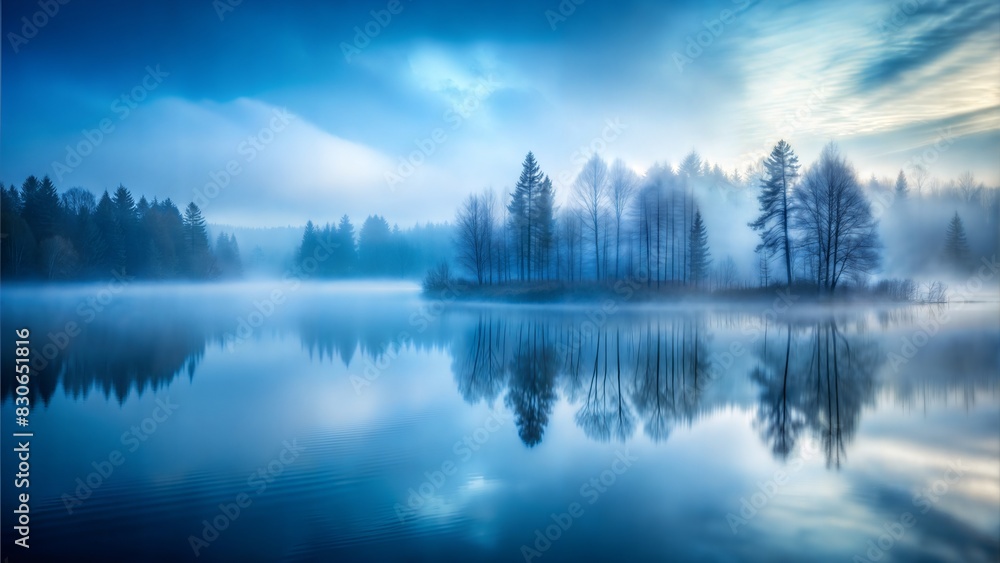 Fototapeta premium Foggy Morning Blur: A cool, grey and blue blurred background that captures the moodiness of a foggy morning, suitable for contemplative designs. 