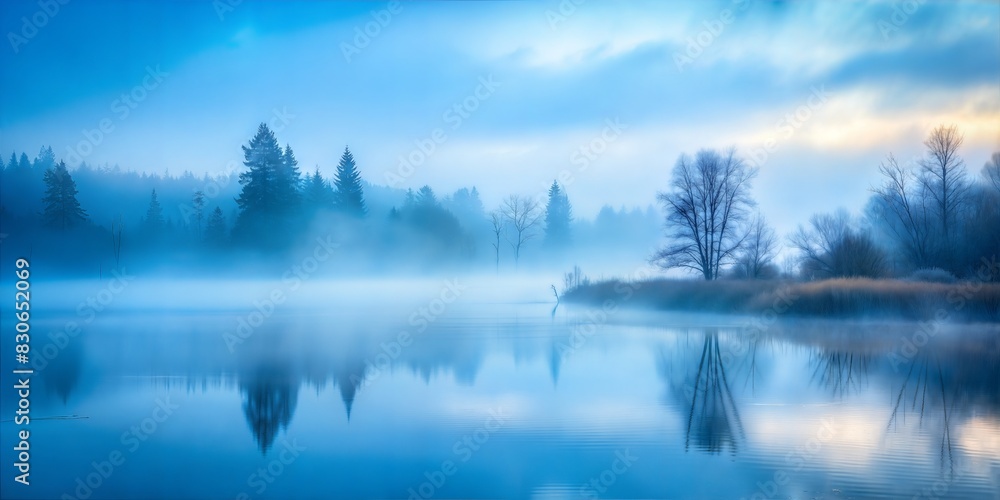 Fototapeta premium Foggy Morning Blur: A cool, grey and blue blurred background that captures the moodiness of a foggy morning, suitable for contemplative designs. 