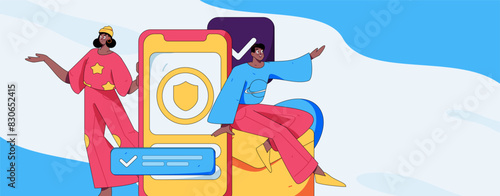 Virtual characters social communication concept business flat vector hand drawn illustration
