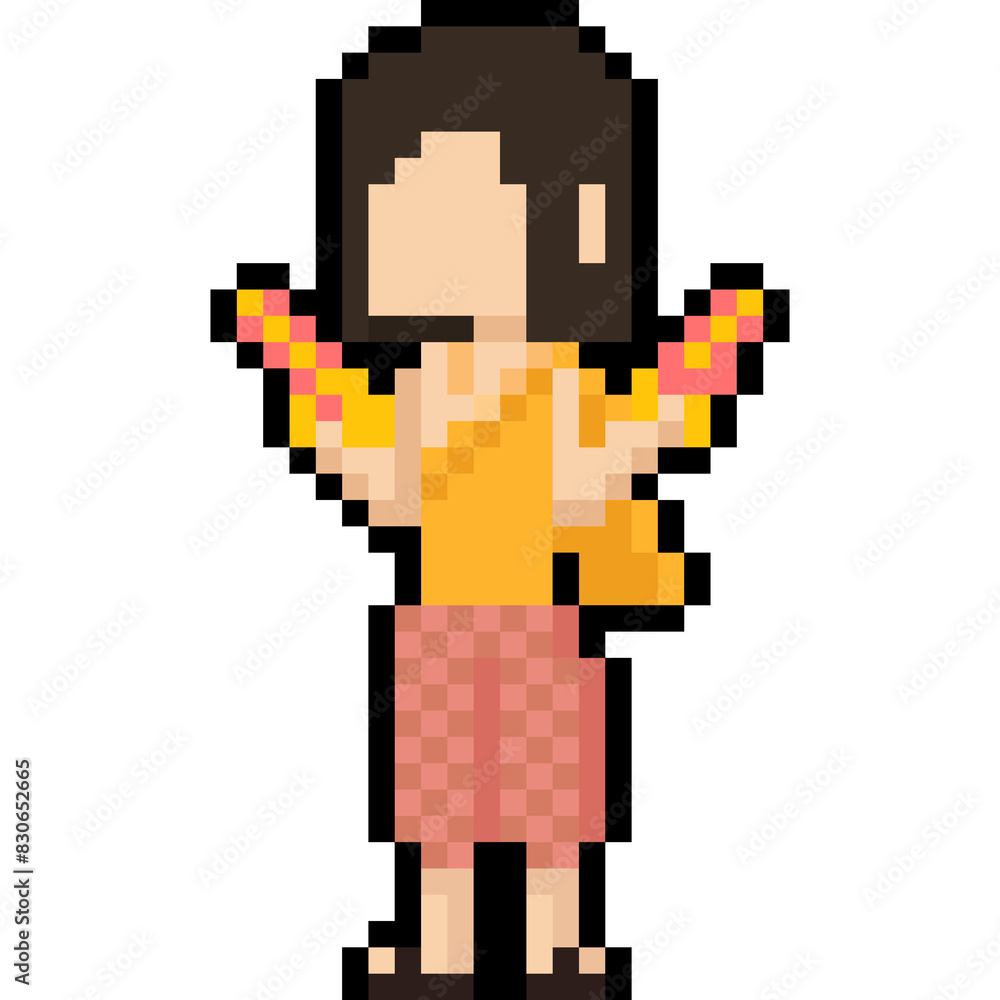 Pixel art cartoon thai songkran woman character Pixel art cartoon thai songkran woman character