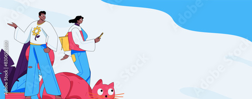 Virtual characters social communication concept business flat vector hand drawn illustration
