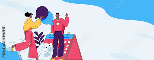Virtual characters social communication concept business flat vector hand drawn illustration
