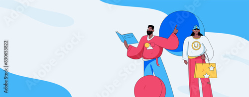 Virtual characters social communication concept business flat vector hand drawn illustration
