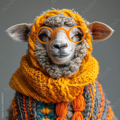 Sheep elegant graduation outfit, knitted accessories, hat background. Graduate achievement concept