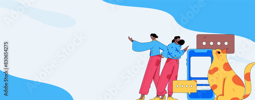 Virtual characters social communication concept business flat vector hand drawn illustration
