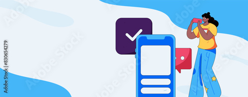 Virtual characters social communication concept business flat vector hand drawn illustration
