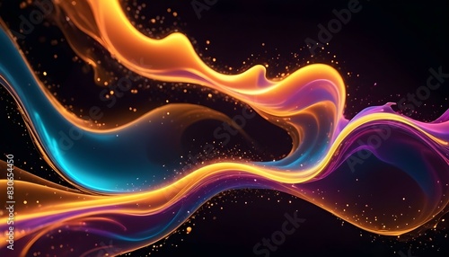 Particle magic liquid. Abstract neon futuristic glowing flame with glitter that sparkles and twirl. Shining VFX compositing design element isolated