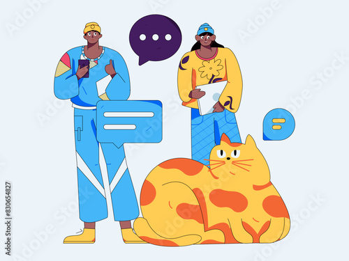 Virtual characters social communication concept business flat vector hand drawn illustration
