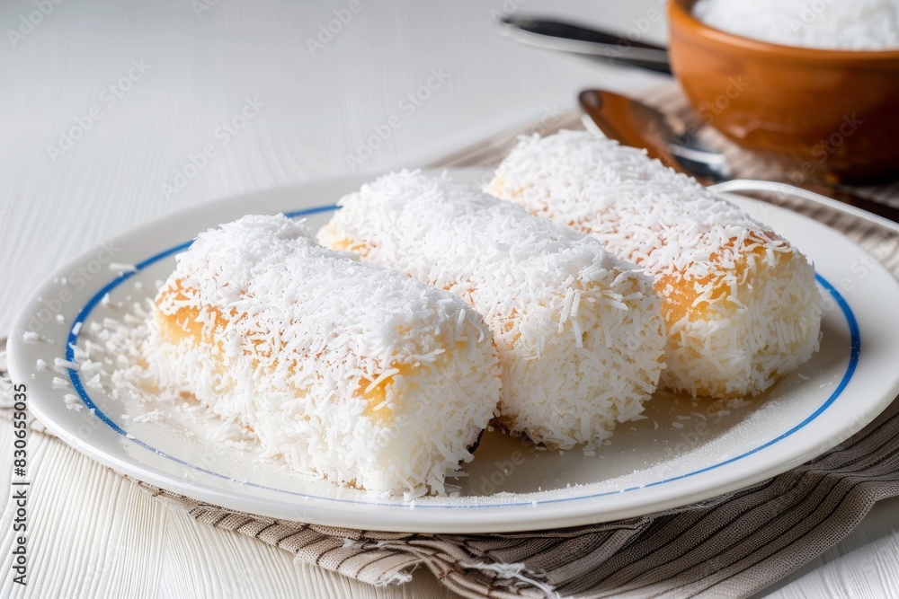 Traditional Turkish dessert, palace wrap with coconut (Turkish name; Saray wrap or Saray sarmasi) sultan wrap, sultan lokumu Traditional Turkish dessert, palace wrap with coconut (Turkish name; Saray wrap or Saray sarmasi) sultan wrap, sultan lokumu