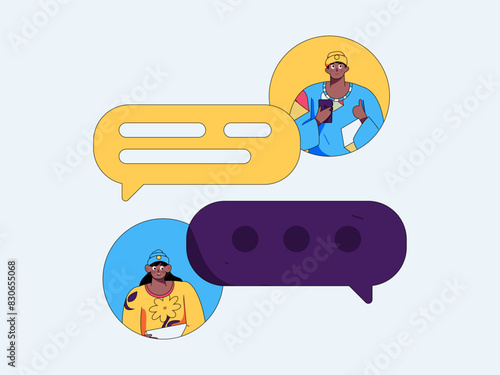Virtual characters social communication concept business flat vector hand drawn illustration
