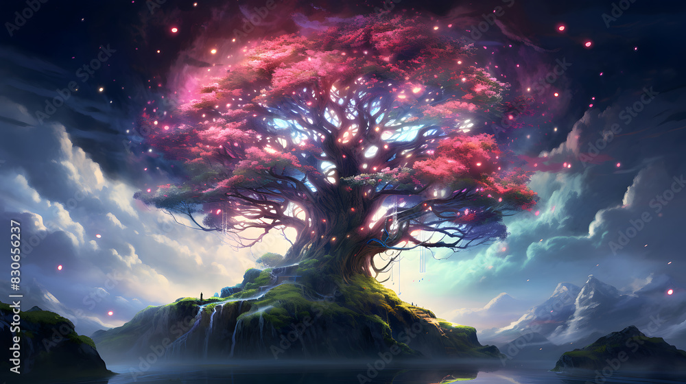 Fototapeta premium digital cherry blossom tree in the universe graphics poster PPT background