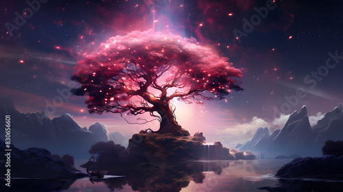 digital cherry blossom tree in the universe graphics poster PPT background © yonshan