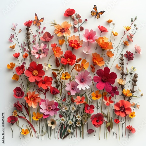  Handmade Wild Spring Flowers Paper Sculptures on White Background with Warm Soft Colors and Valentine Theme
 photo