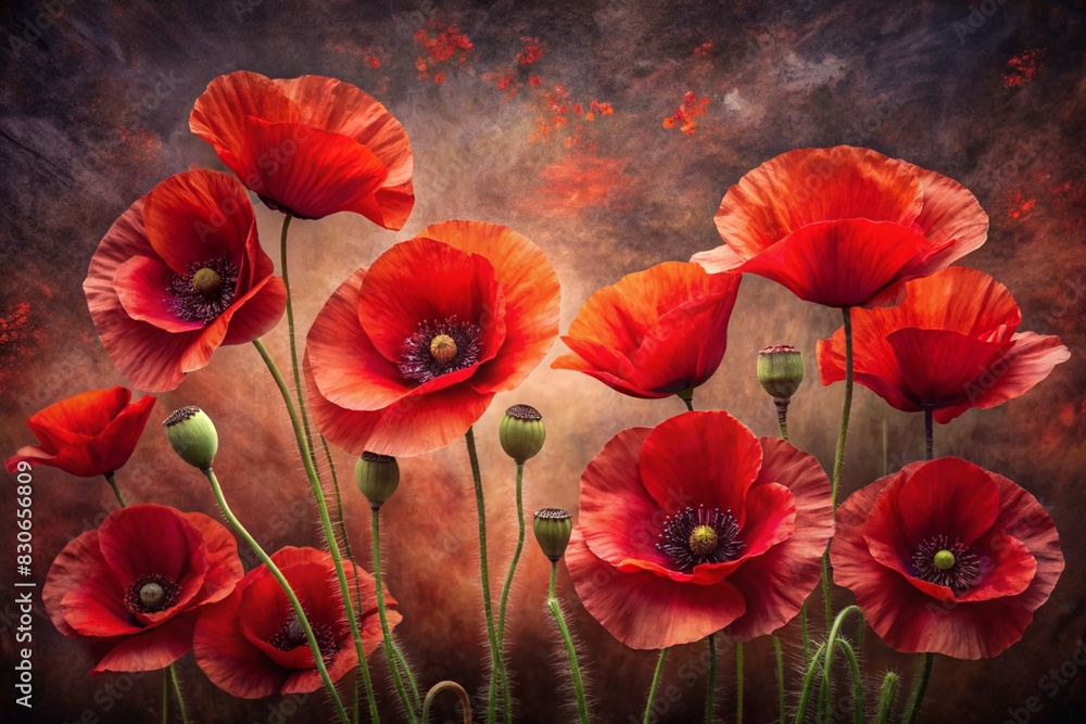 Obraz premium Close-up. Bright red poppy flowers on a dark background.