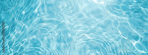 Transparent blue clear water surface texture with ripples, splashes and bubbles. Abstract summer banner background Water waves in sunlight with copy space Cosmetic moisturizer micellar toner emulsion