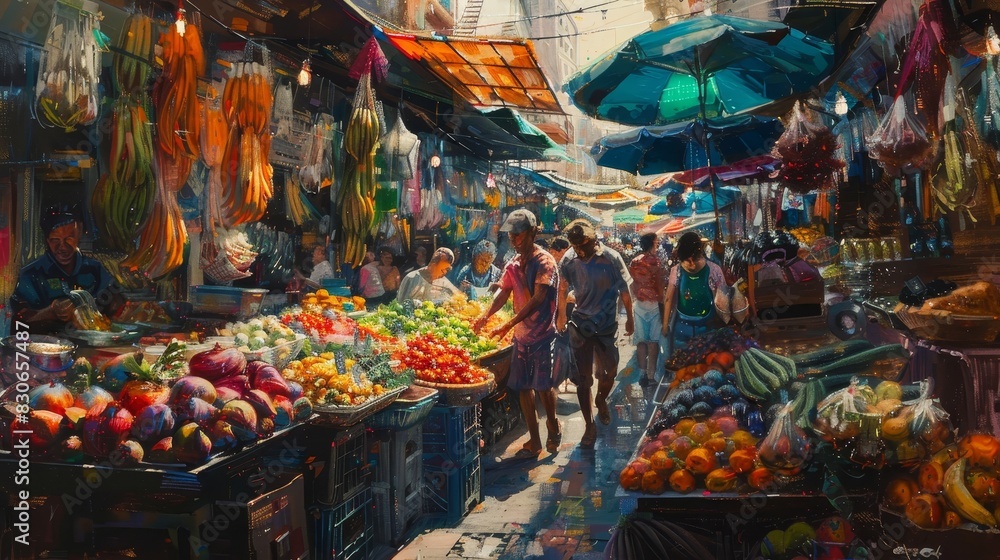 Colorful explosion of textures evoking a bustling mercado background