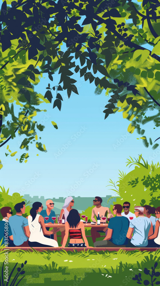 Outdoor Summer Picnic with Friends at a Park Outdoor Summer Picnic with Friends at a Park