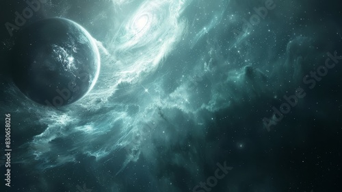 A cosmic spectacle of swirling light and shadow background