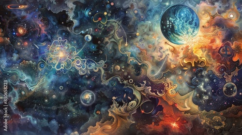 Celestial bodies dance in cosmic journey background