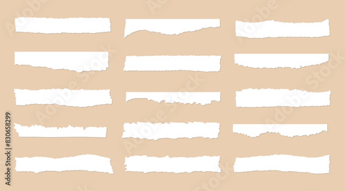 Jagged torn paper set. Black shape ripper and strip. Texture grunge element collection. Vector illustration