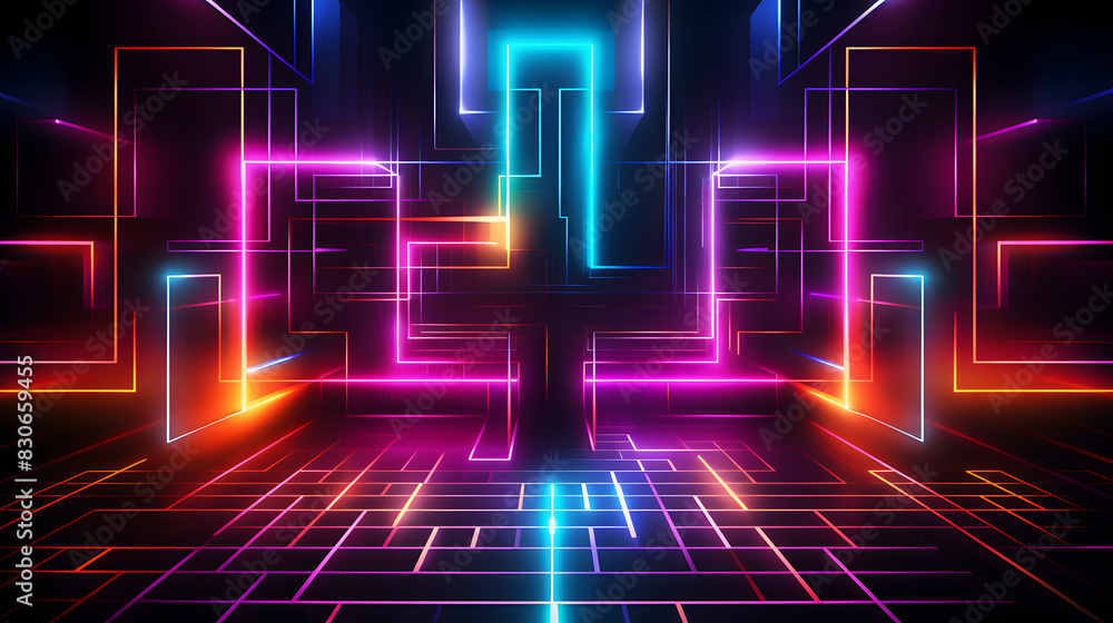 Digital neon lines in a retro-futuristic style graphics poster background Digital neon lines in a retro-futuristic style graphics poster background
