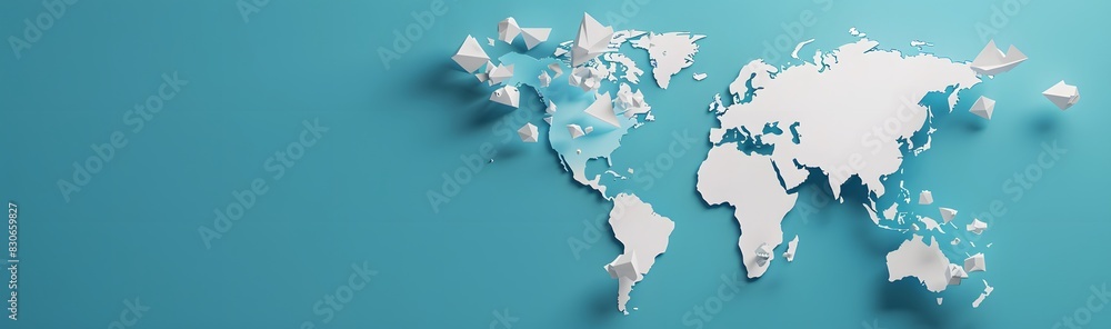Fototapeta premium 3D World Map on Blue Background with Copy Space