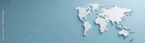 3D World Map on Blue Background with Copy Space