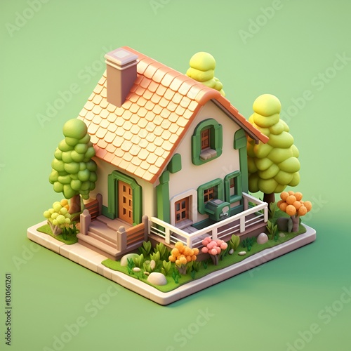 Isometric Home Centered 3D Render with Soft Colors