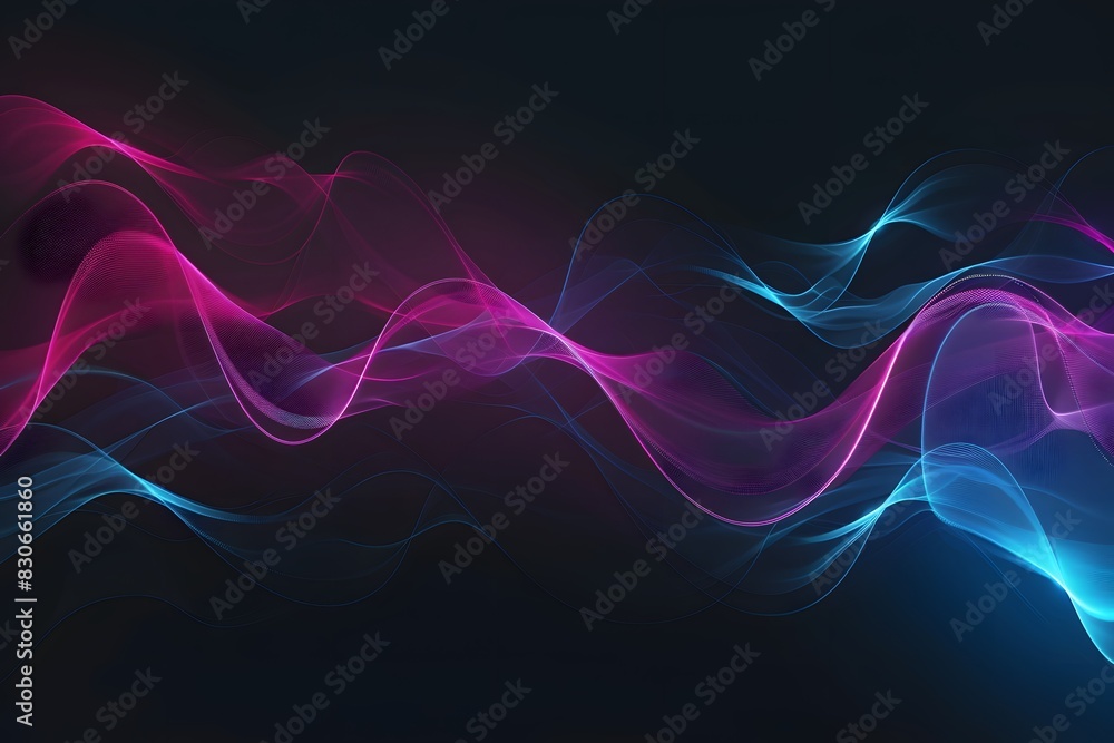 Naklejka premium Glowing Neon Pink and Blue Wavy Lines on Black Background