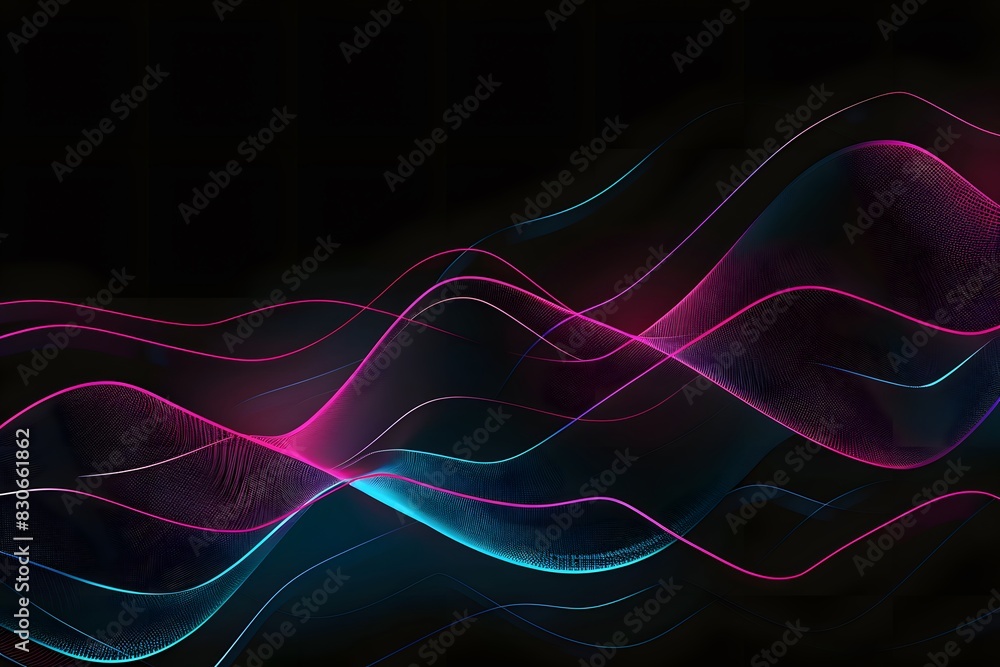 Glowing Neon Pink and Blue Wavy Lines on Black Background Glowing Neon Pink and Blue Wavy Lines on Black Background