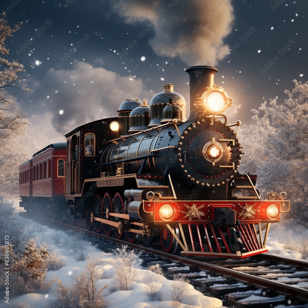 A Steam Train Chugging Through a Snow Covered Forest A Steam Train Chugging Through a Snow Covered Forest