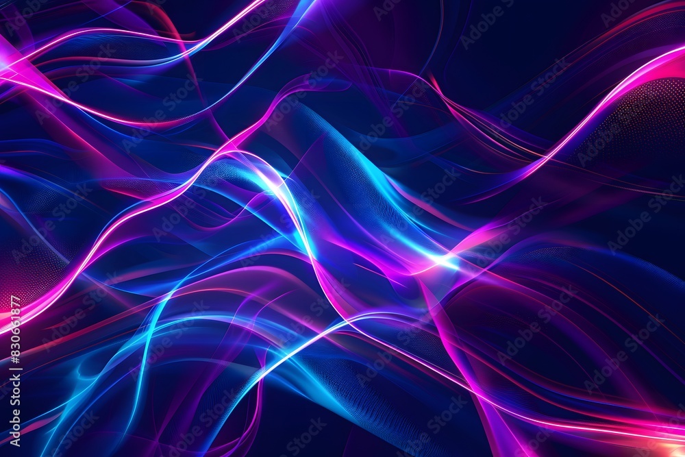 Abstract Neon Waves with Light Effects on Dark Background Abstract Neon Waves with Light Effects on Dark Background