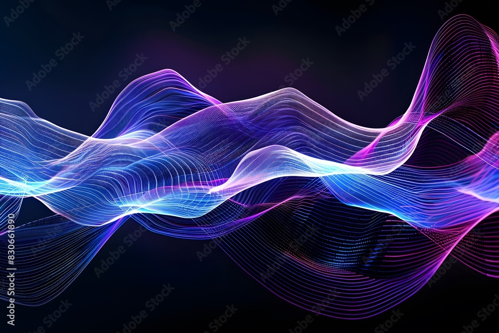 Abstract Waves of Blue and Purple on Black Background Abstract Waves of Blue and Purple on Black Background