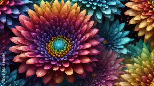 delicate chrysanthemum flower on an abstract background with splashes. oil painting flower illustration.